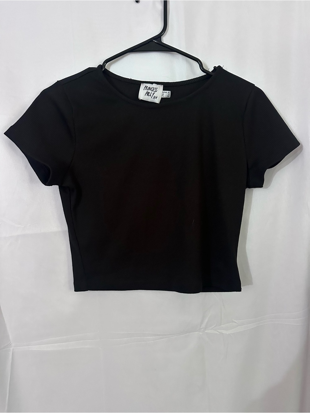 Princess Polly Black Ribbed Short Sleeve Crop Top